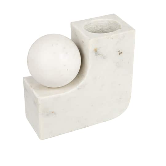 Hello Honey® 7" White Modern Marble Pillar & Taper Candle Holder Vase with Ball